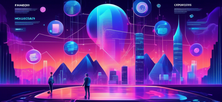 Create an image that depicts a futuristic financial landscape in 2023, showcasing a dynamic and interconnected crypto market. Include digital screens with fluctuating cryptocurrency graphs, modern traders analyzing their devices, and a central, holographic representation of a blockchain network. Emphasize the interplay between traditional finance and decentralized technology with a vibrant, high-tech aesthetic.